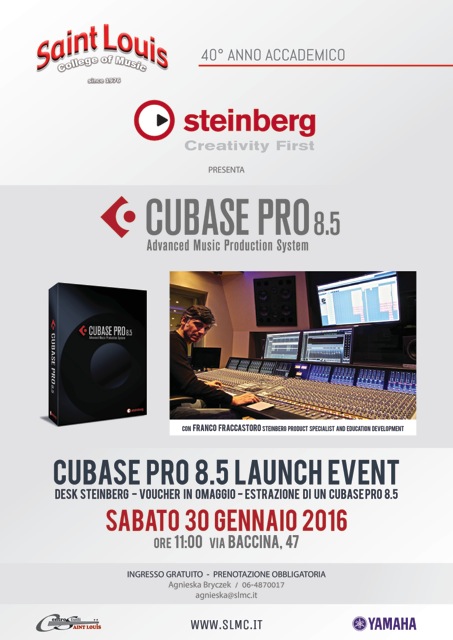 Partecipa alla presentazione di Cubase Pro 8.5 presso il Saint Louis Music Centre